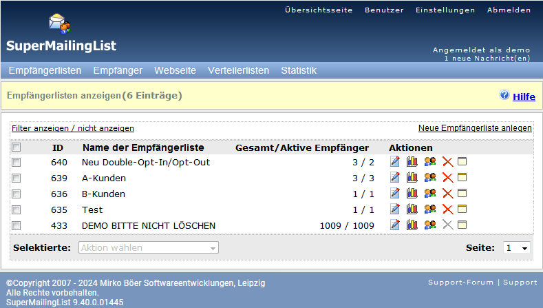 Screenshot vom Programm: SuperMailingList