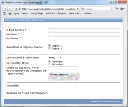 PHP Mailinglisten und Empfnger Verwaltung SuperMailingList - Newsletter HTML An- und Abmelde-Formular mit Captcha