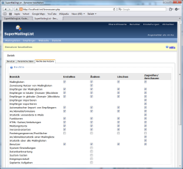 PHP Mailinglisten und Empfnger Verwaltung SuperMailingList - Nutzerverwaltung, schrnken Sie die Zugriffsrechte auf sensible Bereiche ein